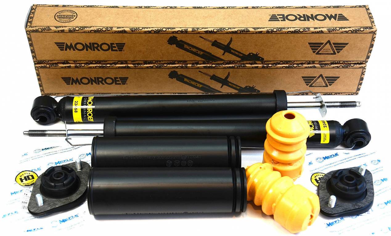 Sada tlmičov, uloženia tlmiča a prachoviek zadná Monroe BMW 318d 320d E46