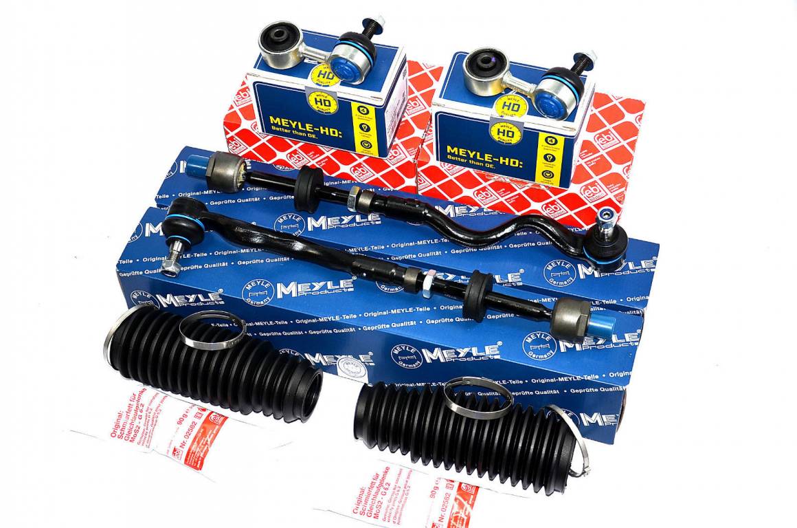 2x stabilizátor + spojovacia tyč komplet + manžeta riadenia Meyle BMW 3er E36